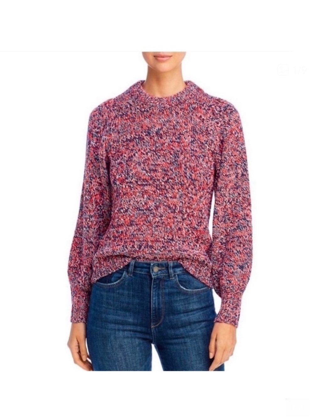 525 America Marled Red & Navy Patriotic Crewneck Puff Shoulder Sweater